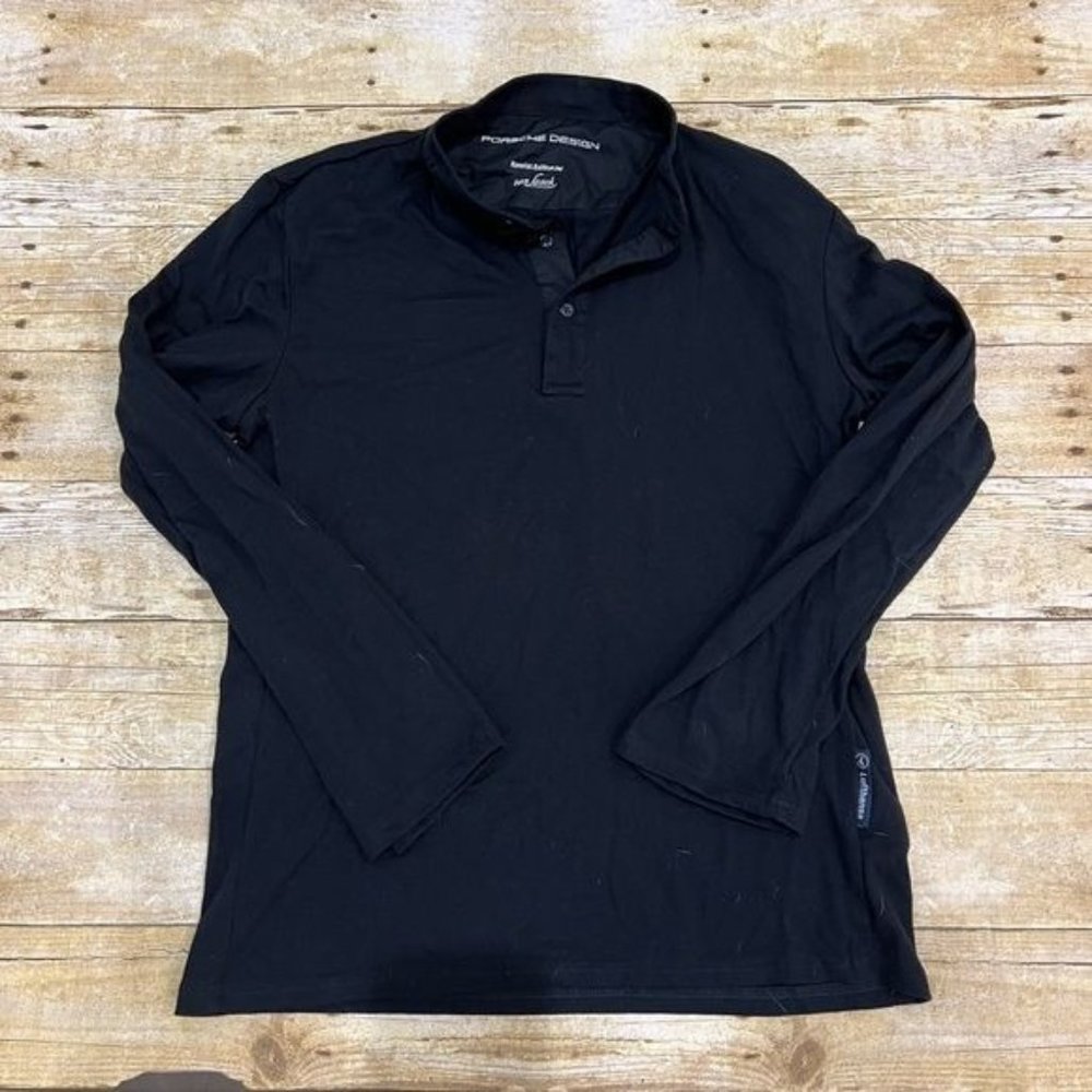 Porsche Design Lufthansa Van Laack MENS SHIRT Banded Henley Collar in Bl…